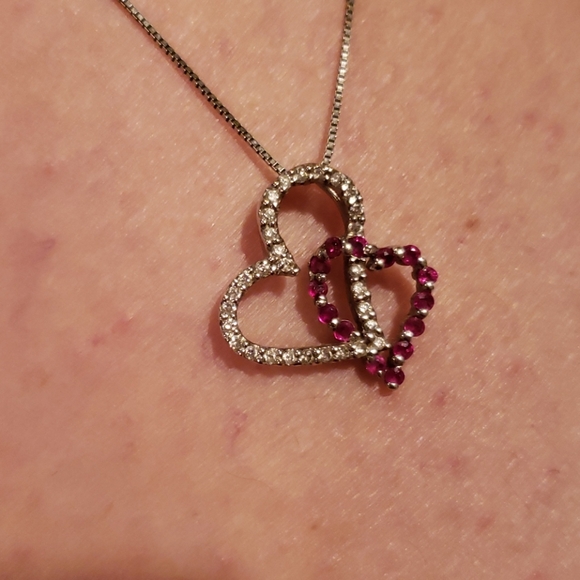 14k White Gold Diamond & Ruby Pendant - Picture 1 of 10